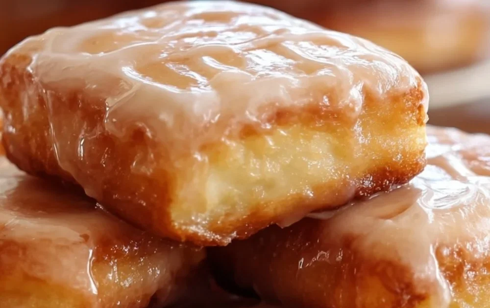 Homemade maple donut bars fresh from the oven, topped with maple glaze.