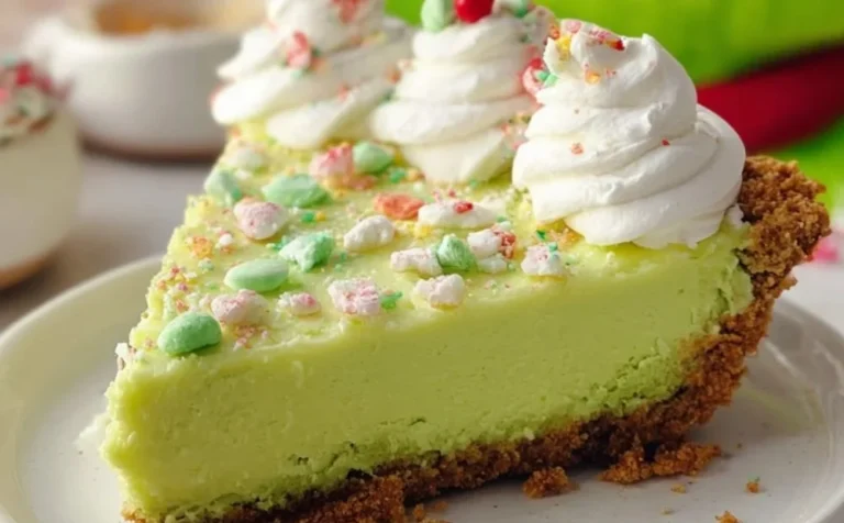 Delicious No Bake Grinch Pie decorated with festive toppings