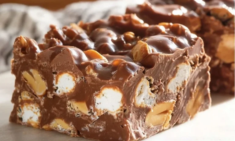 No Bake Rocky Road Bars with chocolate, marshmallows, and nuts
