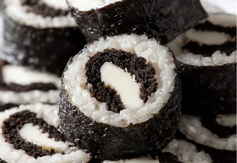 Delicious Oreo Sushi Rolls served on a plate with toppings