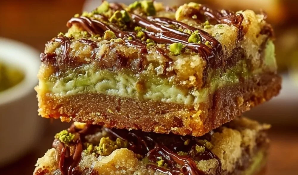 Delicious Pistachio Dream Cookie Bars with a nutty topping