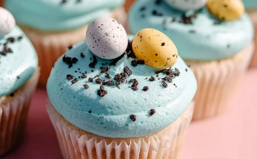 Colorful Robin's Egg Easter Cupcakes decorated for spring celebration