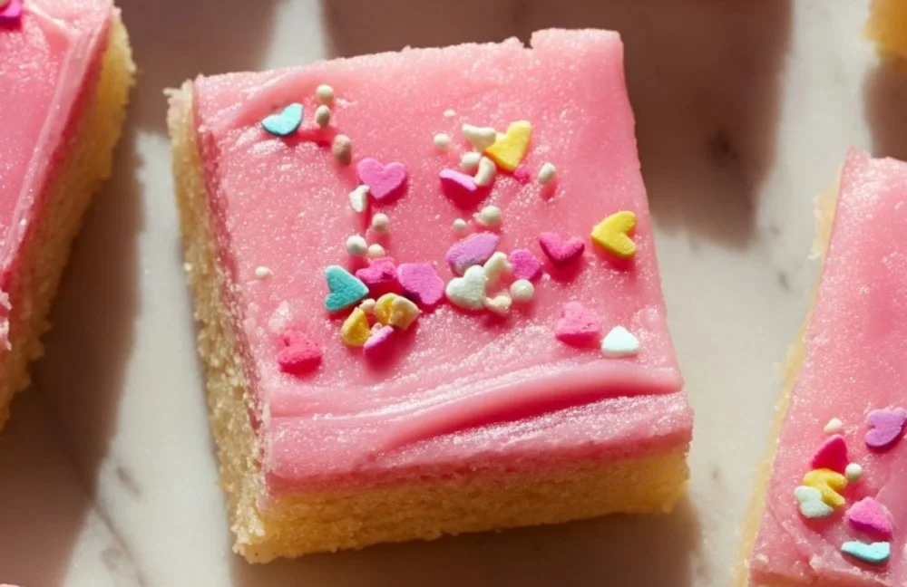 Delicious sugar cookie bars topped with colorful sprinkles and frosting