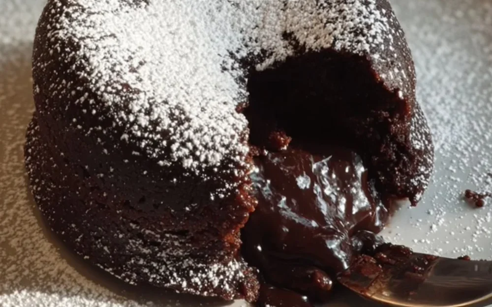 Delicious chocolate lava cake dessert featuring rich molten center