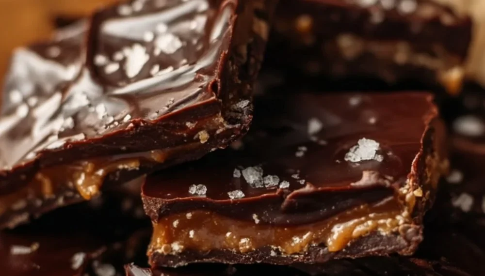 Viral chocolate date bark displayed on a plate with nuts and fruits