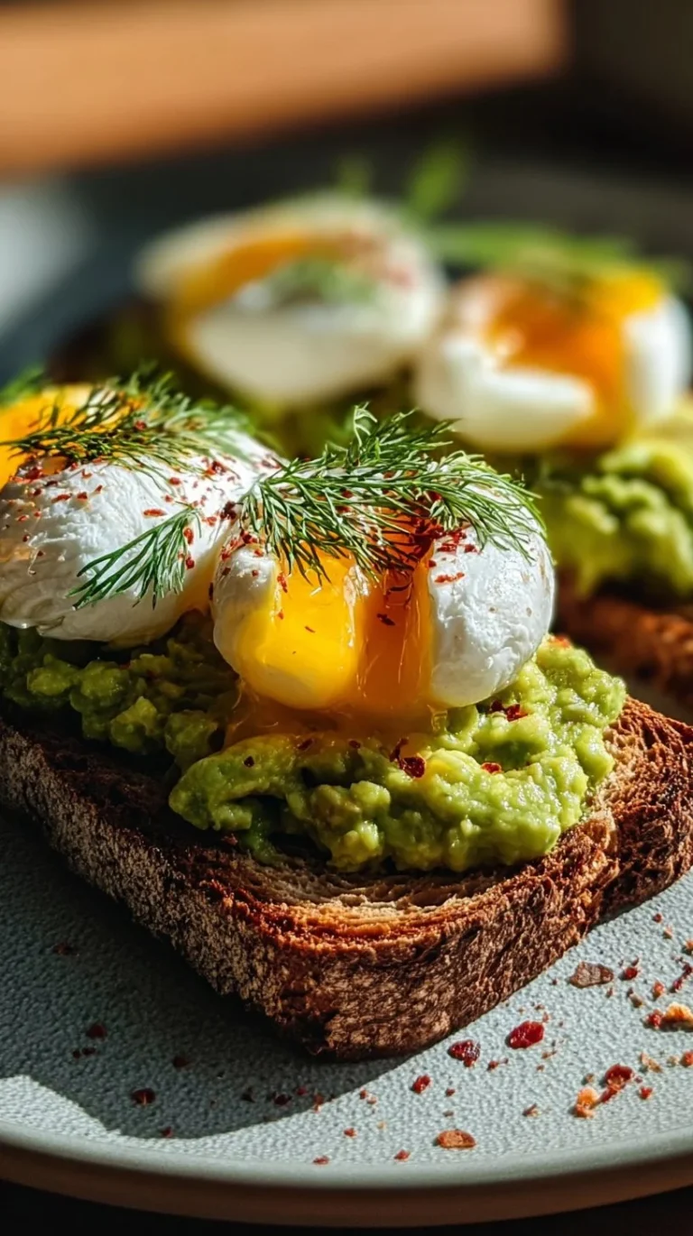 Delicious avocado toast topped with a poached egg on a plate
