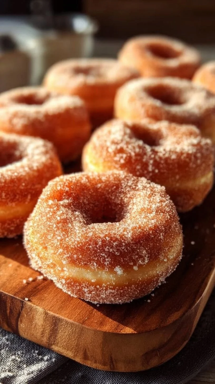 Delicious baked cinnamon sugar donuts on a white plate