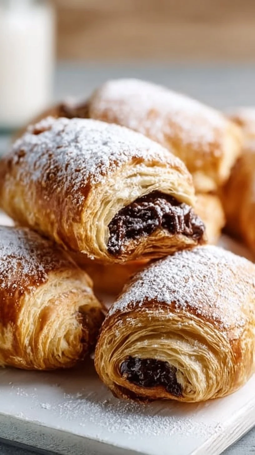 Flaky chocolate croissant filled with rich chocolate.