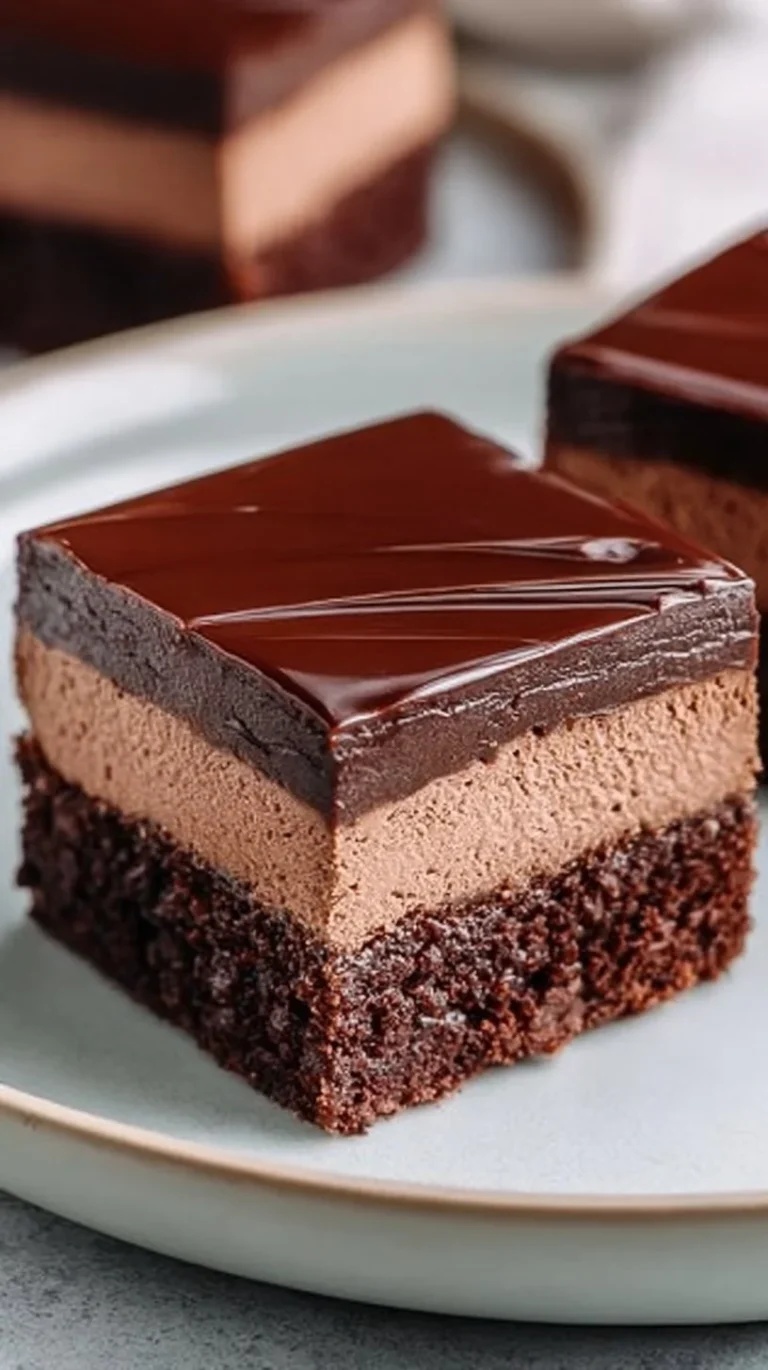Delicious chocolate mousse brownies topped with creamy mousse layer.