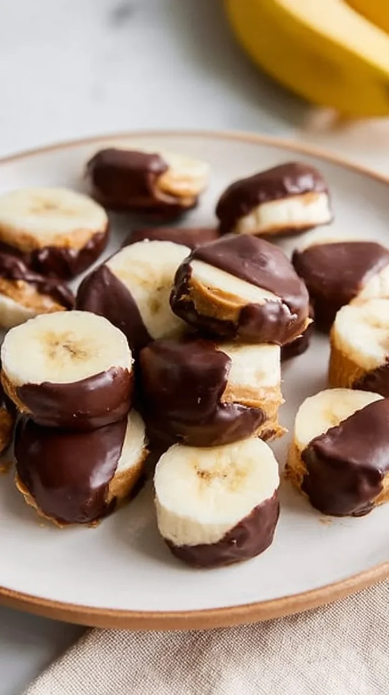 Delicious Chocolate Peanut Butter Banana Bites arranged on a plate