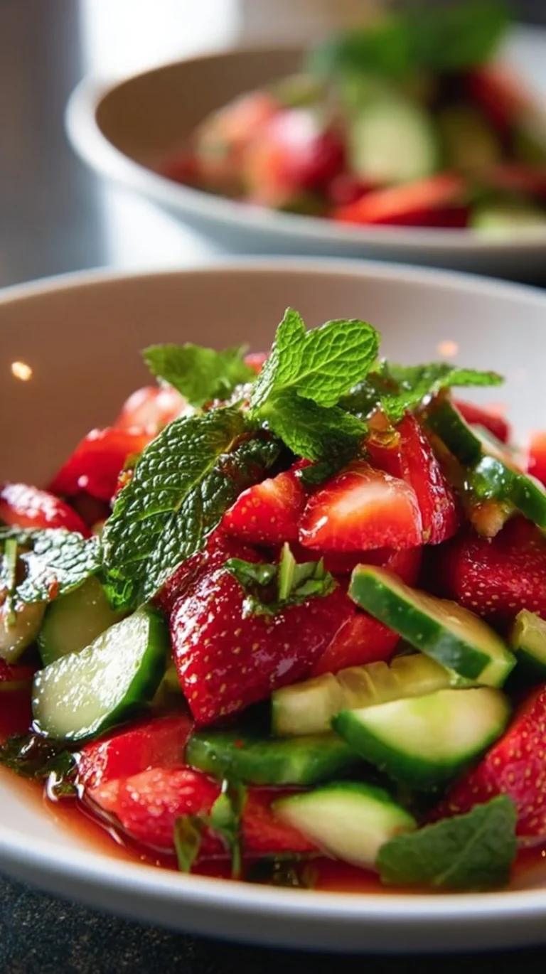Cucumber Strawberry Salad with fresh ingredients in a bowl.