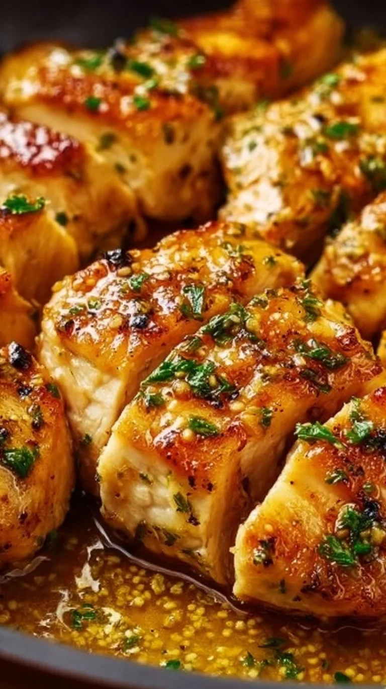 Delicious Garlic Butter Chicken served with herbs and garlic sauce