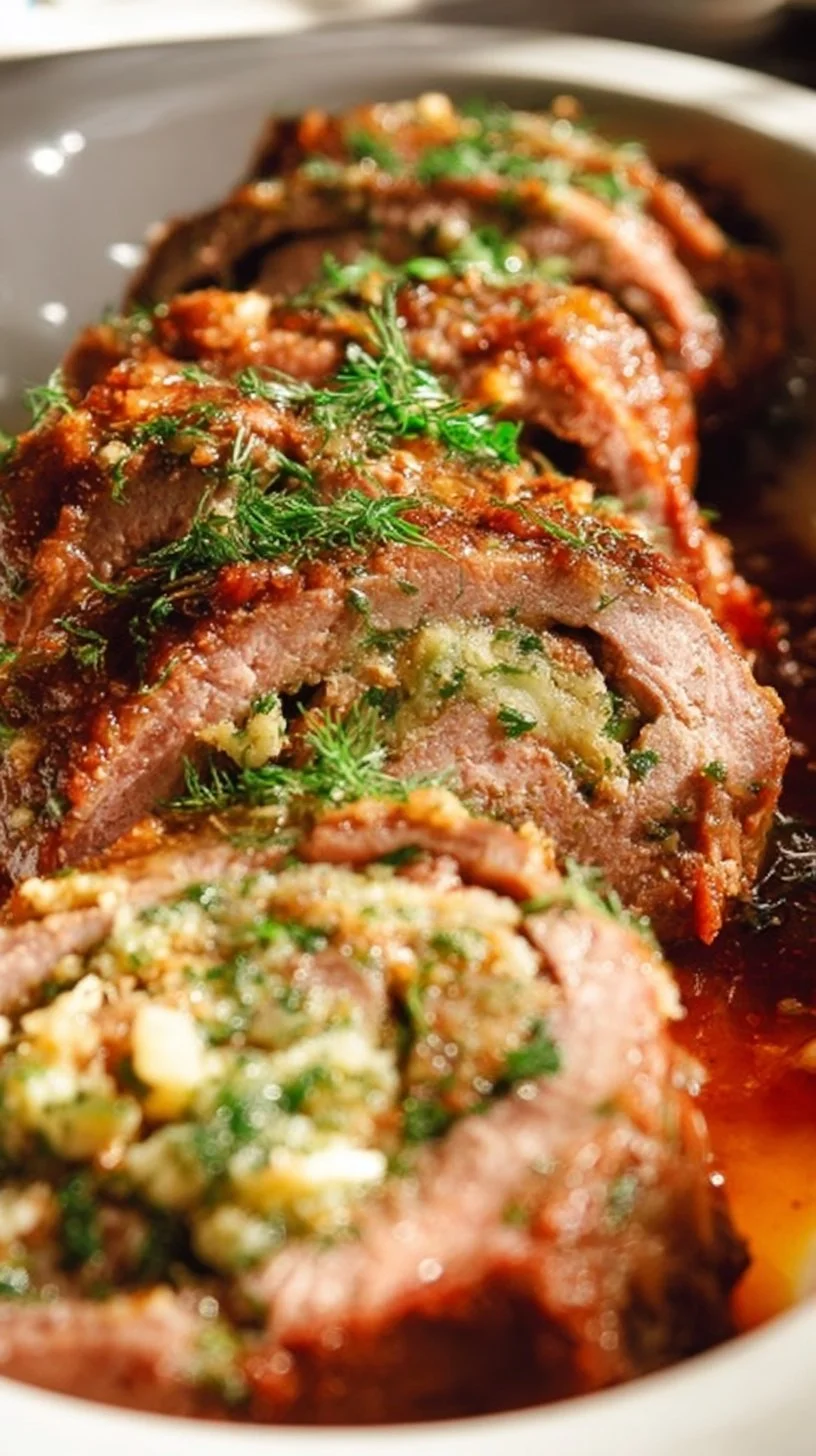 Delicious plate of Giada's Braciole with herbs and spices.