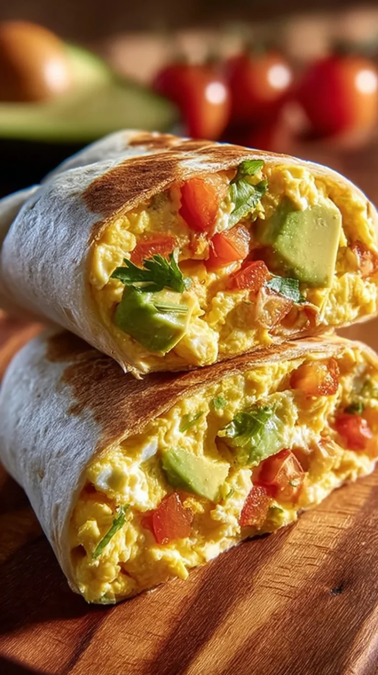 High-protein breakfast wrap with cottage cheese and avocado on a plate.