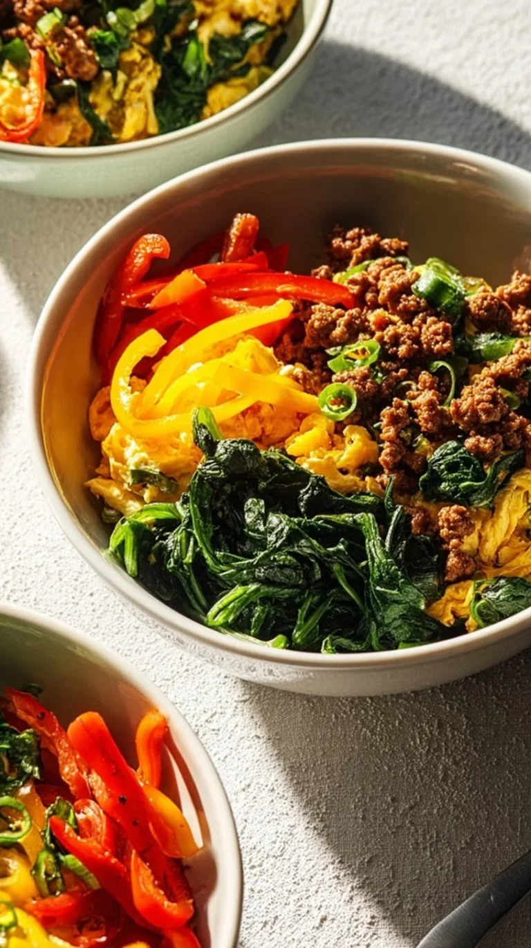 Delicious Keto Breakfast Bowl with vegetables, eggs, and avocado