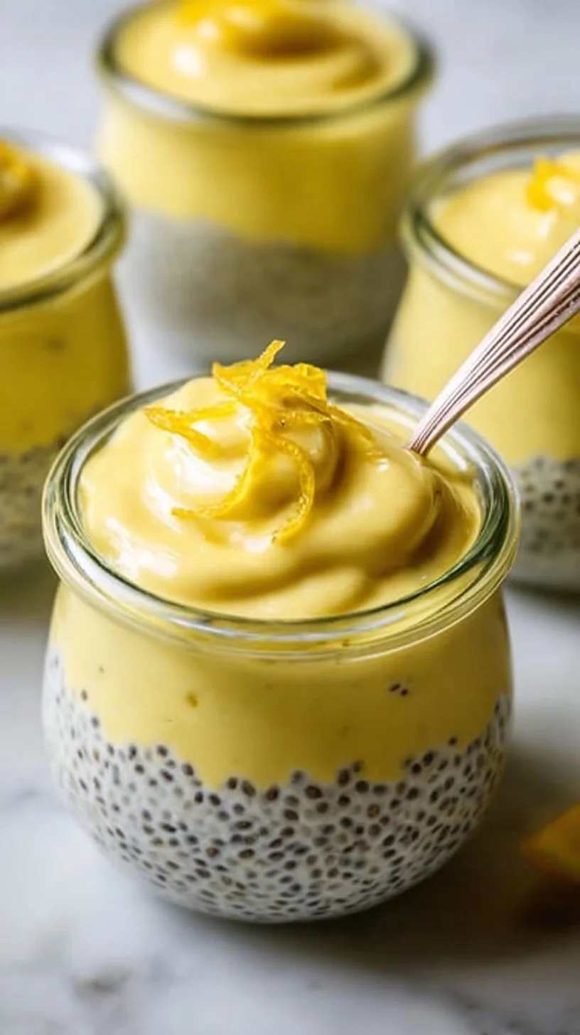 A bowl of creamy Lemon Chia Pudding topped with fresh lemon zest and chia seeds.