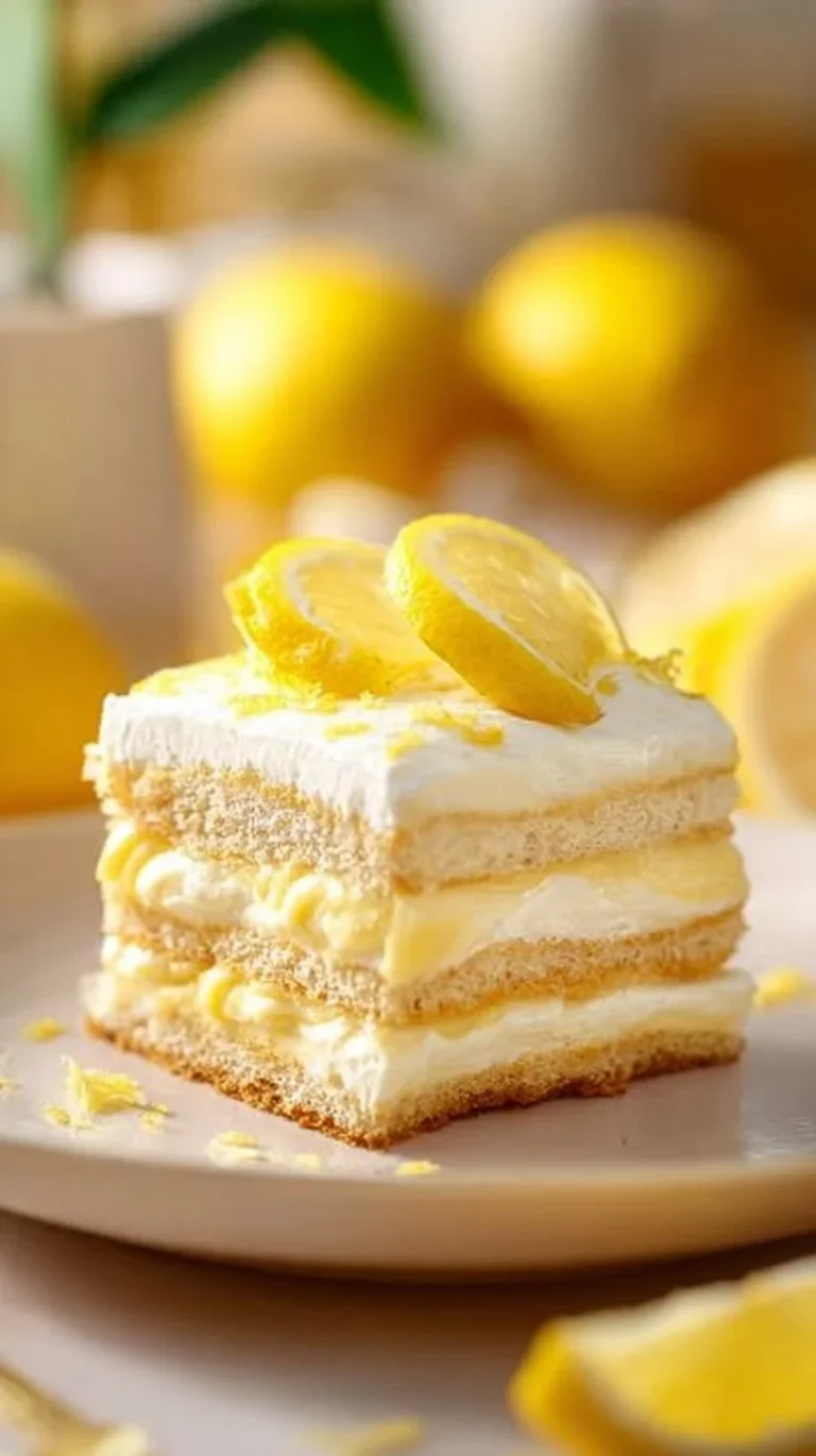 Lemon tiramisu dessert topped with lemon zest and mint leaves.