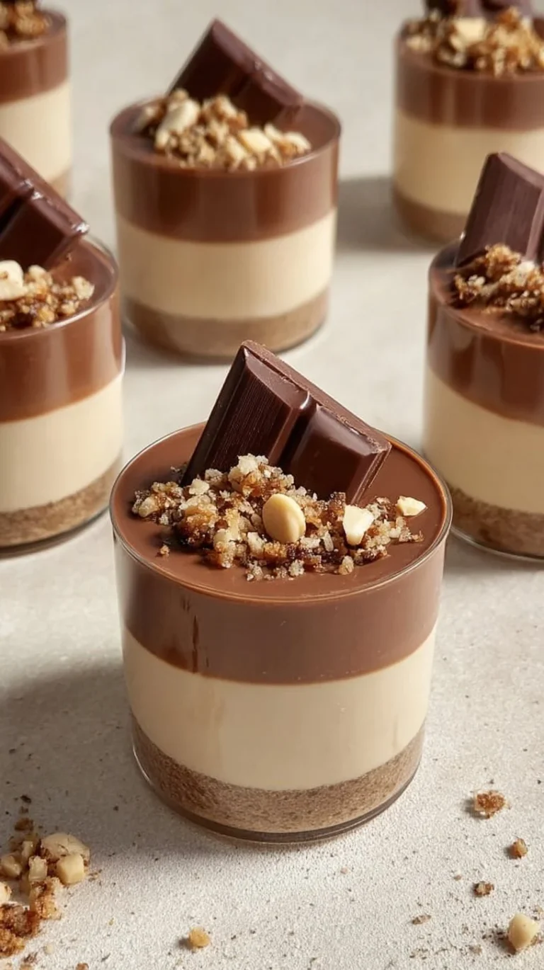 Mini Kinder Bueno cheesecakes topped with chocolate and hazelnuts