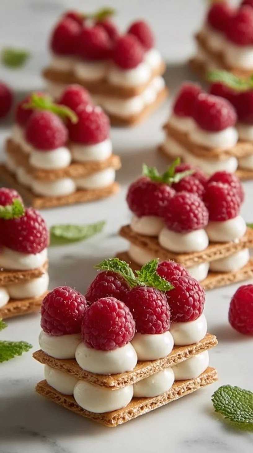 Delicious Raspberry Cream Napoleons with flaky pastry and fresh raspberries