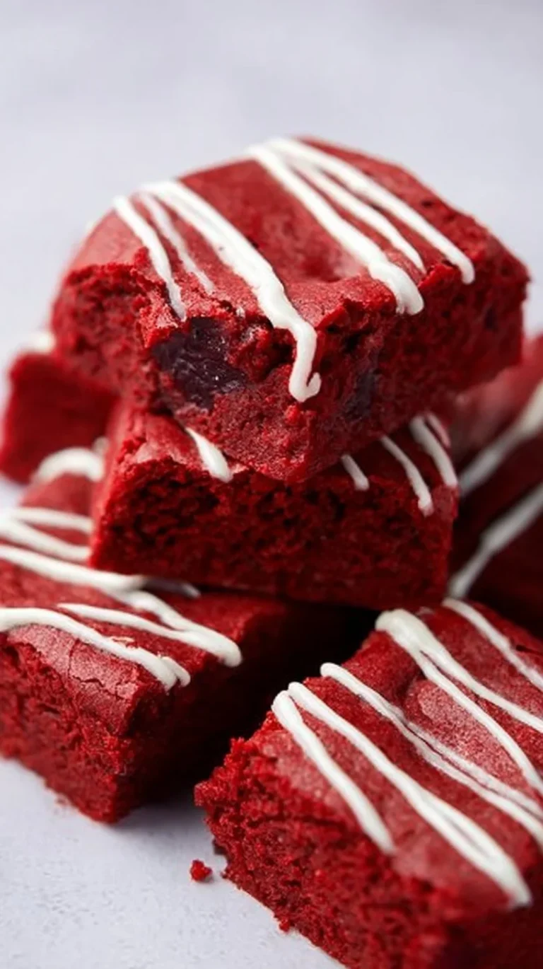 Delicious Red Velvet Brownies topped with cream cheese frosting