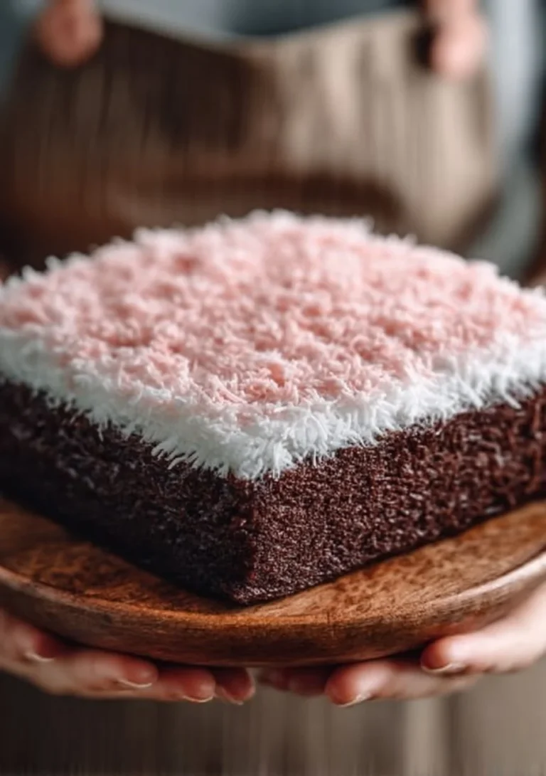 Decadent Sno Ball Brownies topped with marshmallows and dusted with coconut