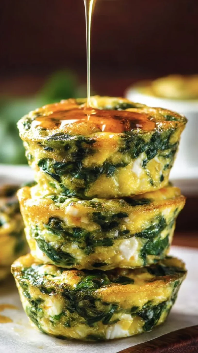Delicious Spinach and Feta Egg Cups served on a wooden board