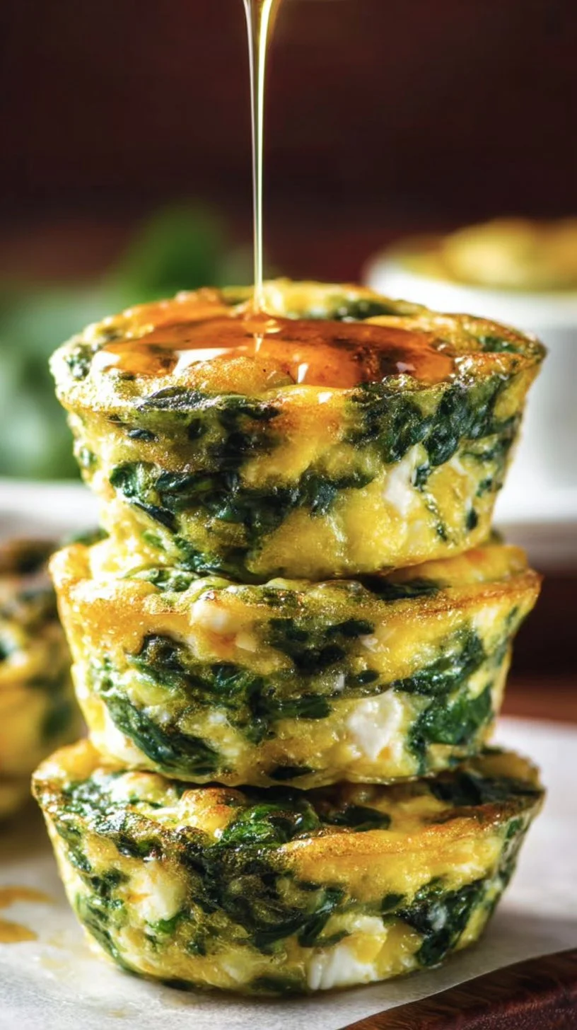 Spinach and Feta Egg Cups 1 Delicious Spinach and Feta Egg Cups served on a wooden board