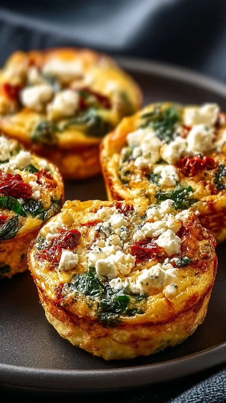 Spinach, feta, and sun-dried tomato egg muffins on a serving plate
