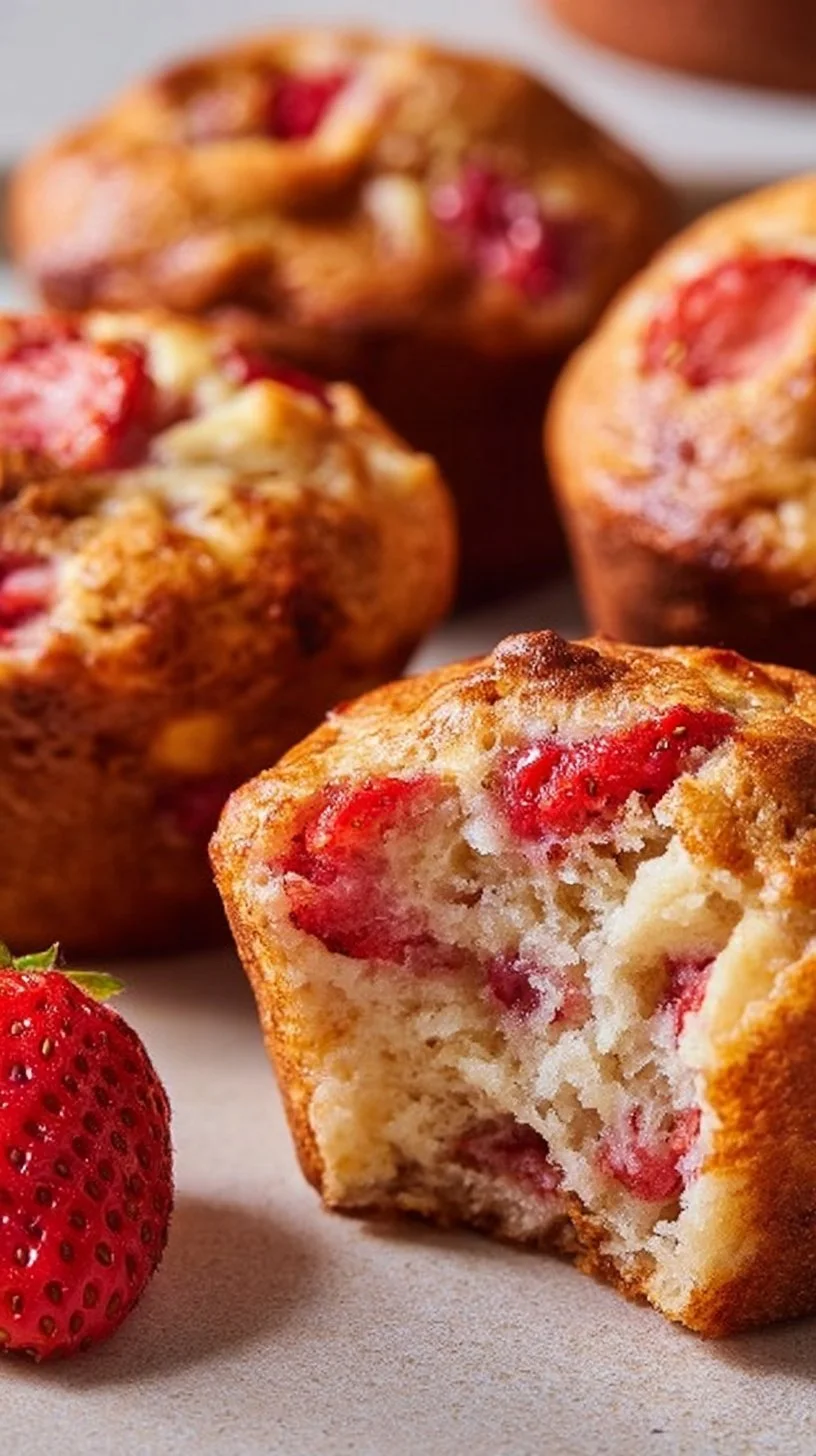 Delicious homemade Strawberry Protein Muffins on a plate