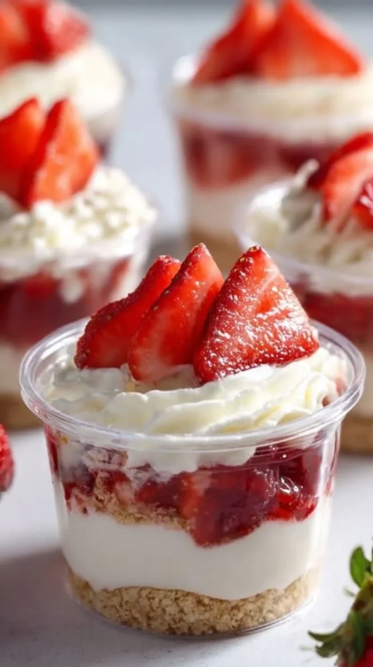 Delicious strawberry shortcake dessert cups with fresh strawberries and whipped cream
