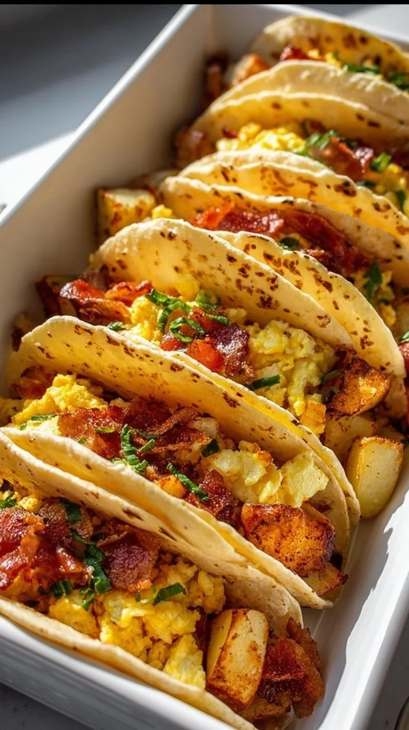 Baked breakfast tacos filled with eggs, cheese, and vegetables.