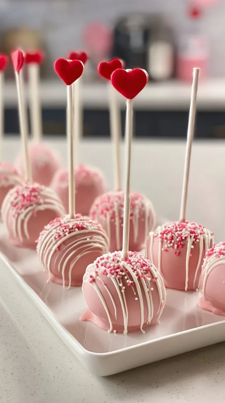 Delicious Valentine's Day Oreo pops decorated with pink and red sprinkles