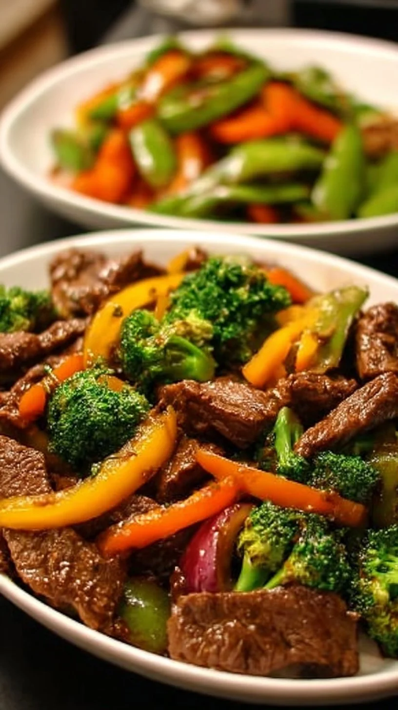 30-Minute beef stir fry with colorful vegetables and sauces