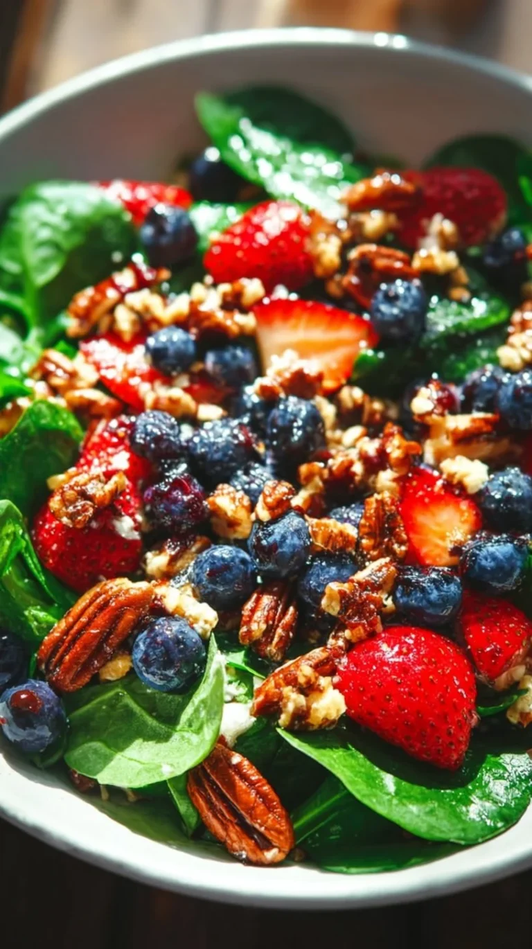Delicious 30-minute strawberry spinach salad with fresh ingredients.
