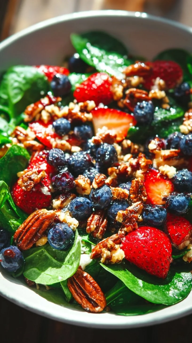 Delicious 30-minute strawberry spinach salad with fresh ingredients.