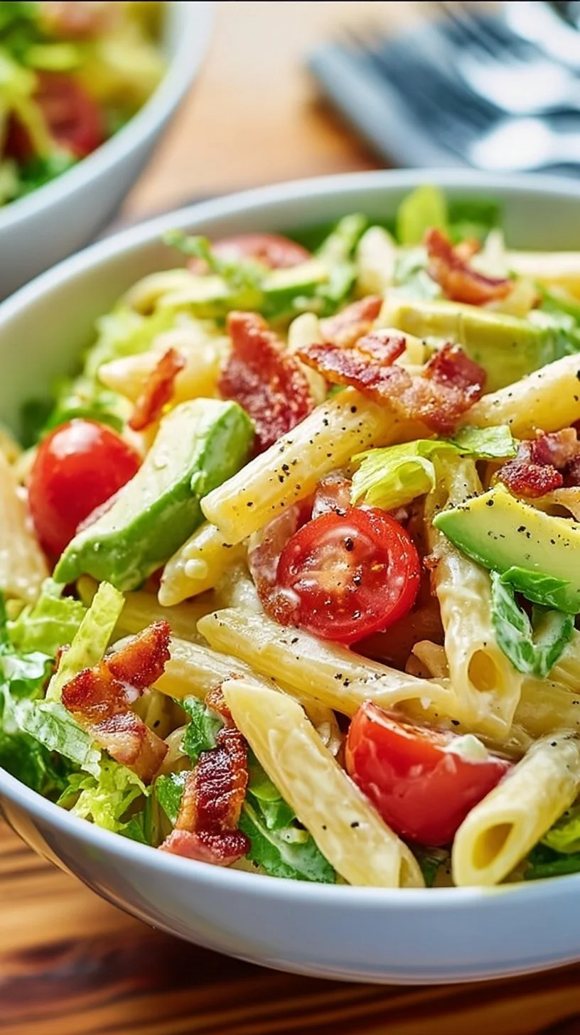 Gluten free dairy free BLT pasta salad with fresh ingredients