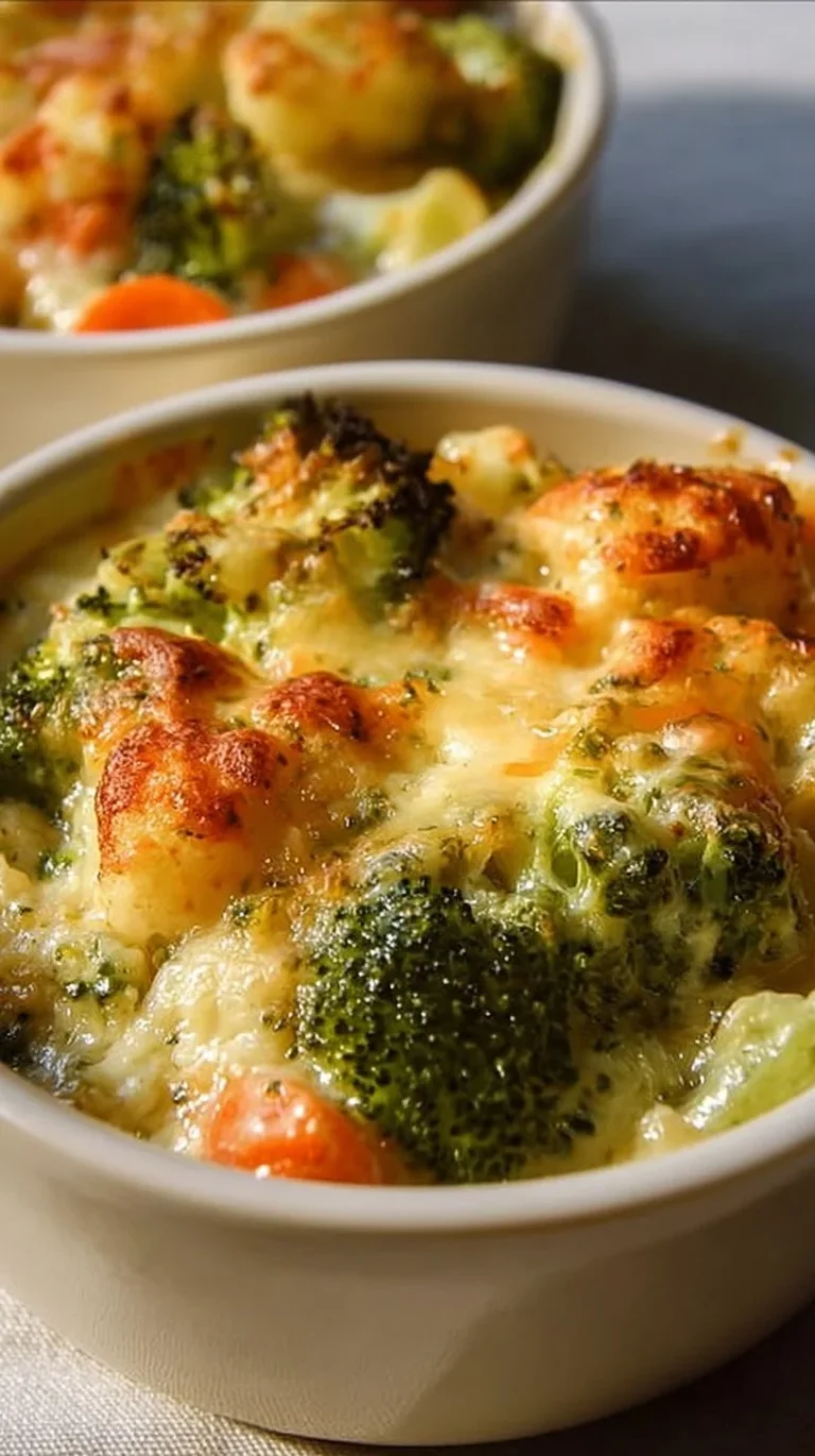 Creamy winter vegetable casserole with seasonal vegetables in a baking dish