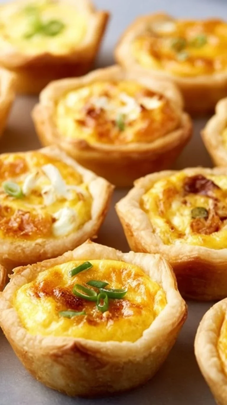 Delicious easy mini quiche with vegetables and cheese, served on a plate.