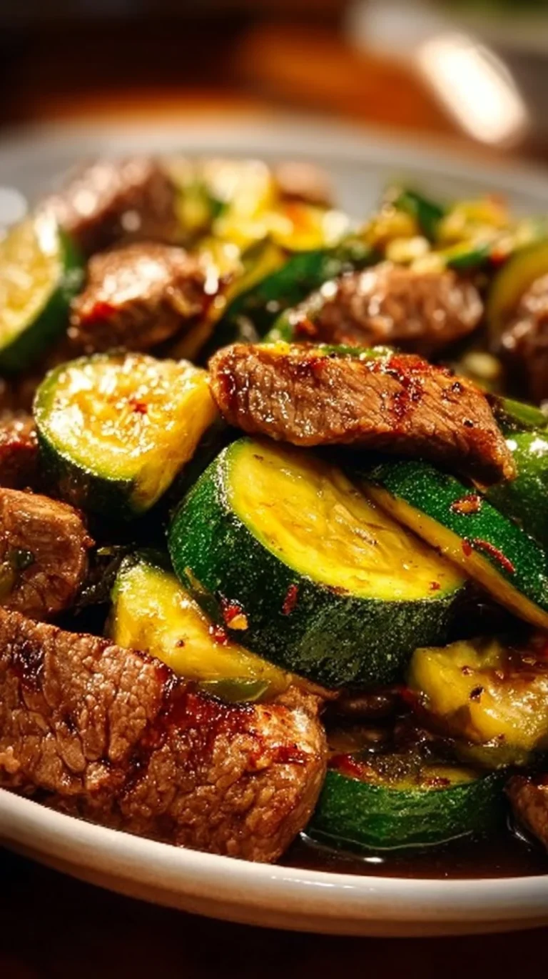 Garlic Butter Steak Bites with Zucchini served on a plate