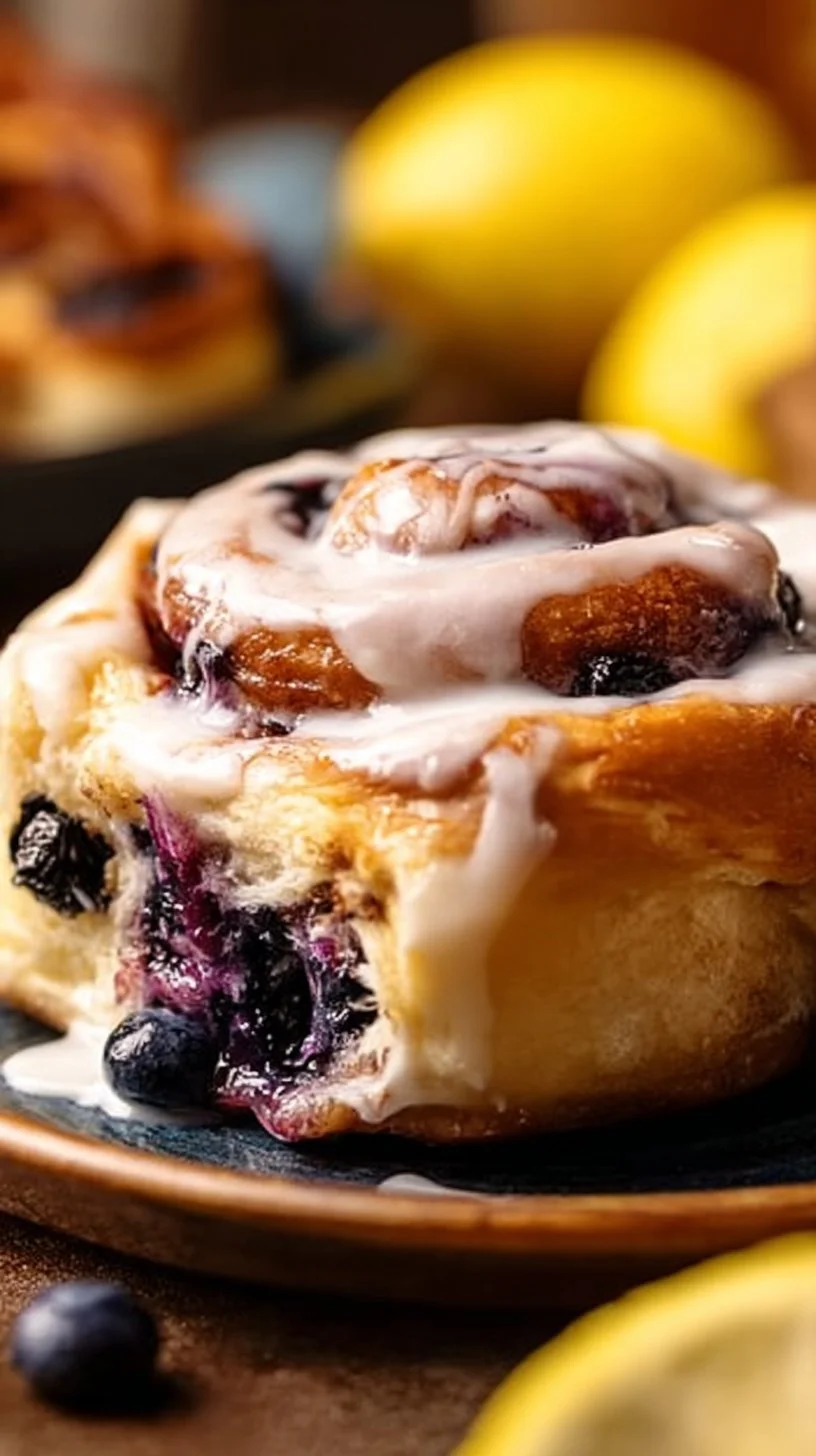 Delicious lemon blueberry sweet rolls topped with icing