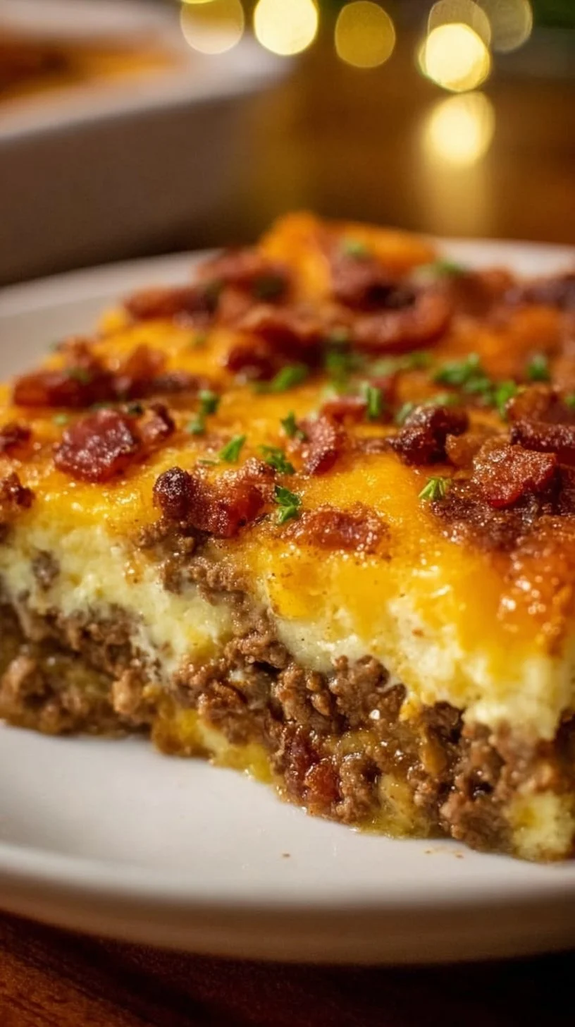 Delicious low-carb bacon cheeseburger casserole ready to serve