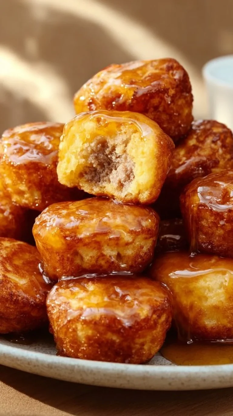 Delicious McGriddle Bites featuring sweet syrup and savory sausage in a snack-sized portion.