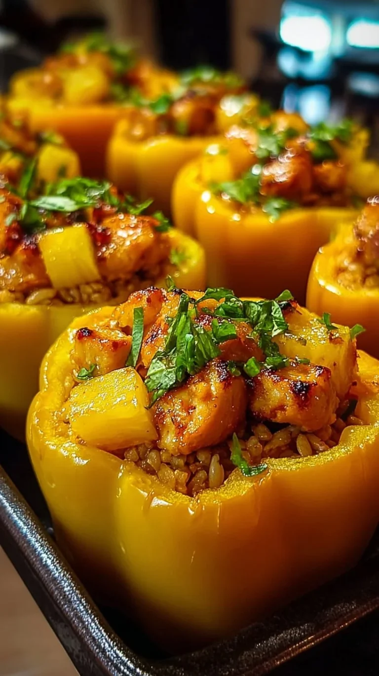 Teriyaki Chicken stuffed in pineapple and rice peppers for a flavorful meal.