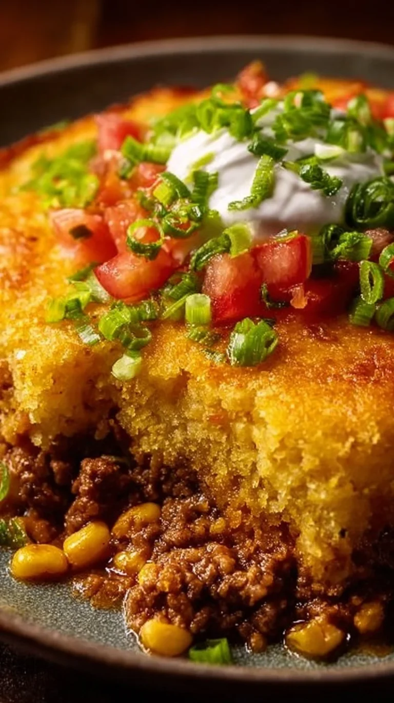 Delicious Texas Tamale Pie with cornbread topping and flavorful layers