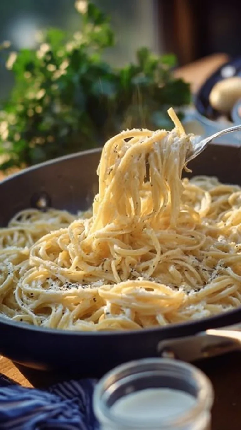 Creamy Garlic Parmesan Pasta dish garnished with parsley.