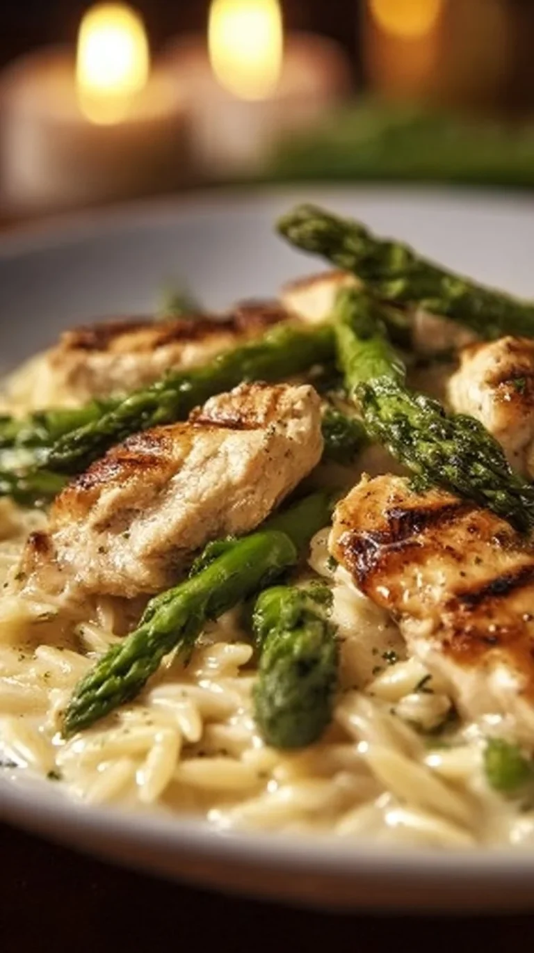 Creamy Parmesan orzo served in a bowl topped with herbs