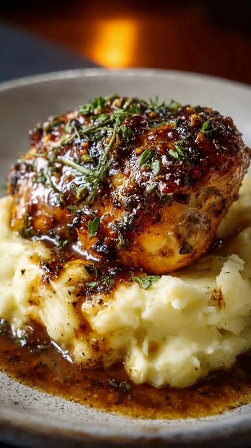 Delicious garlic herb chicken garnished with fresh herbs and spices