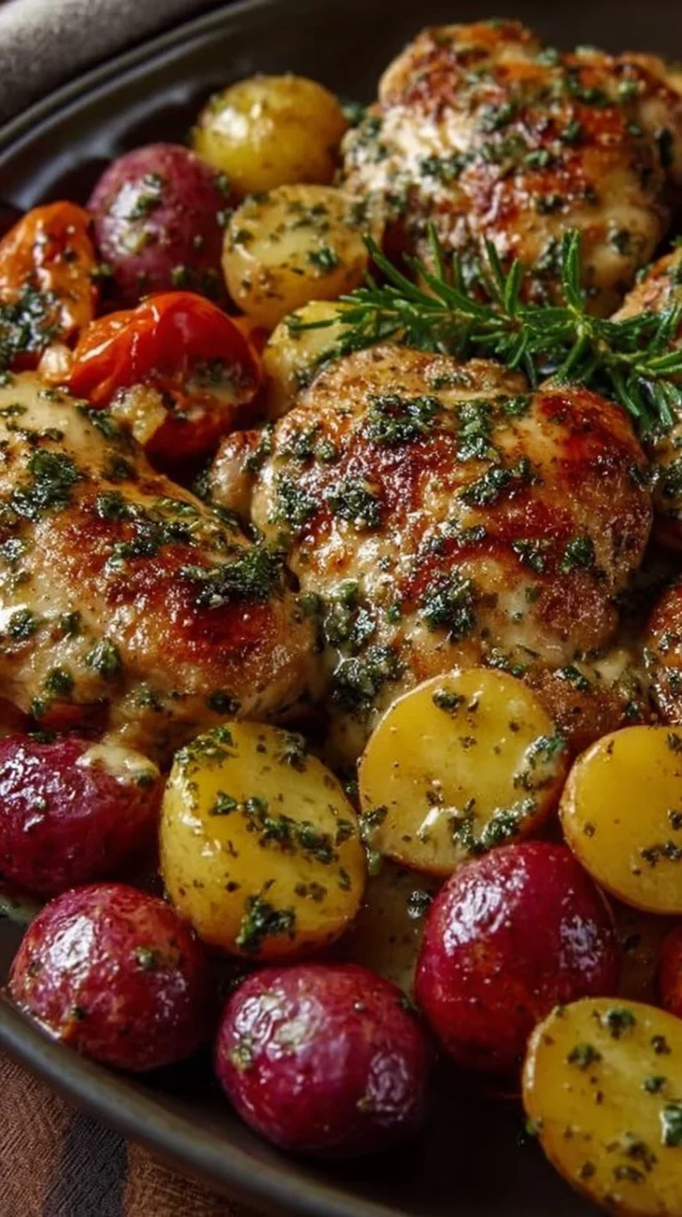 One-Pan Cowboy Garlic Chicken with crispy potatoes and herbs